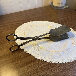 Vintage Ornate Silver Plate Scissor Pastry Tongs Dessert Sandwich Finger Loop